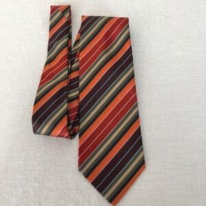 Isaia Napoli 7 Fold Silk Tie Striped Orange Green Tan